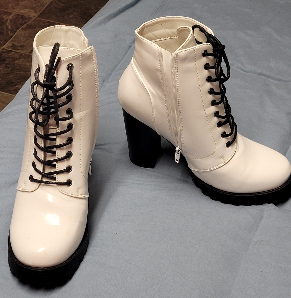 White faux leather boots